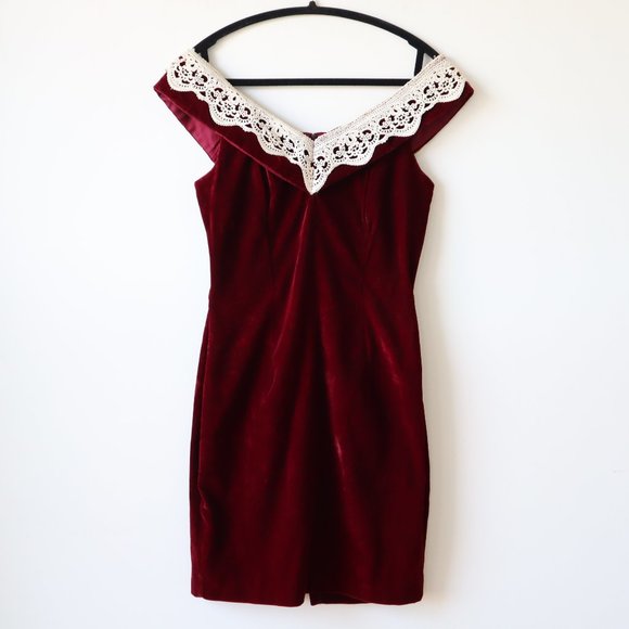 Vintage 80s Jessica McClintock Gunne Sax Velvet & Lace Party Dress - Picture 1 of 16